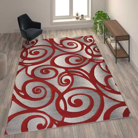 FLASH FURNITURE Red 8 x 10 Sculpted High-Low Pile Area Rug ACD-RG241-810-RD-GG